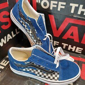 Vans Kids 3 Old Skool Reflective Checkerboard Flame Blue/True White VN0005WV7WM